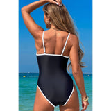 One Piece Metal Buckle Belt High Cut Swimsuit - MVTFASHION.COM