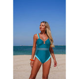 One Piece Notched Color Block Swimsuit - MVTFASHION.COM