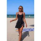 One piece Patchwork Tie up Stretch Swimsuit - MVTFASHION.COM