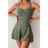 One Piece Ruched Crossover Sleeveless Swimsuit - MVTFASHION.COM