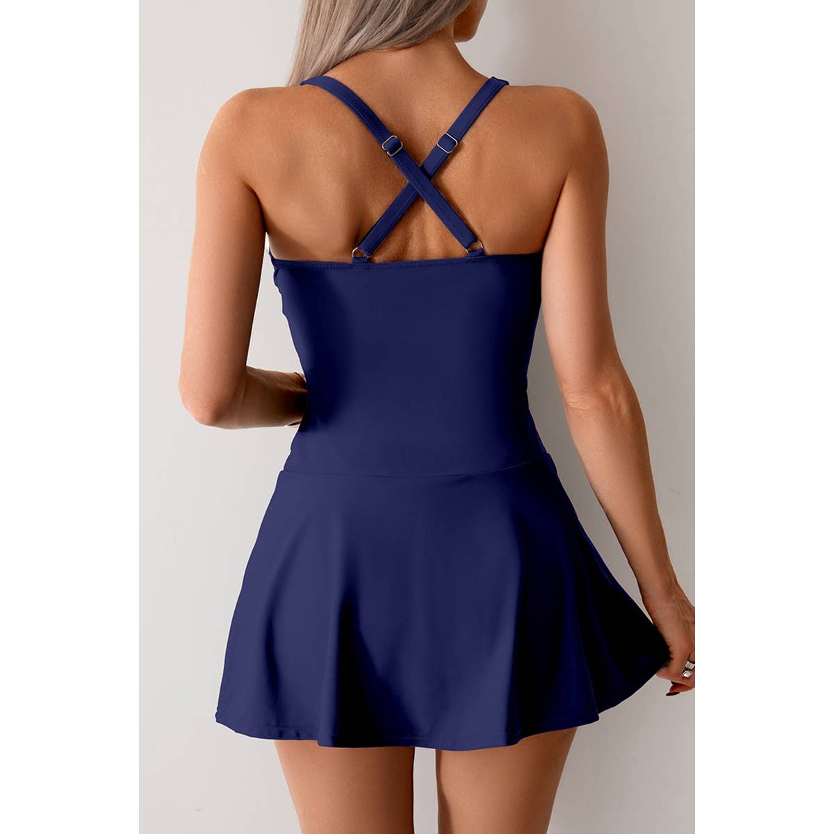 One Piece Ruched Crossover Sleeveless Swimsuit - MVTFASHION.COM