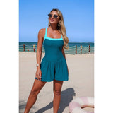 One Piece Solid Elastic Sleeveless Skirt Swimsuit - MVTFASHION.COM