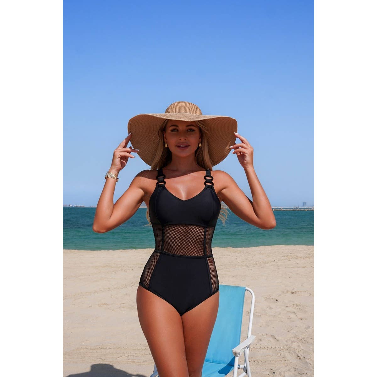 One Piece Tummy Control Mesh Cross Swimsuit - MVTFASHION.COM