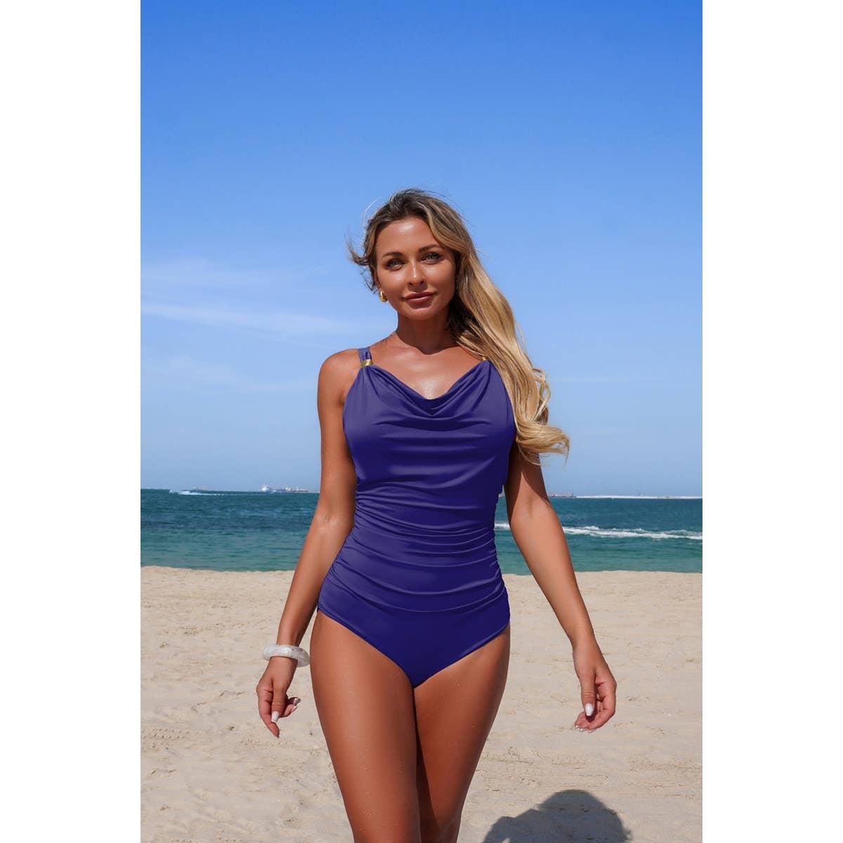 One Piece V Neck Ruched Tummy Control Swimsuit - MVTFASHION.COM