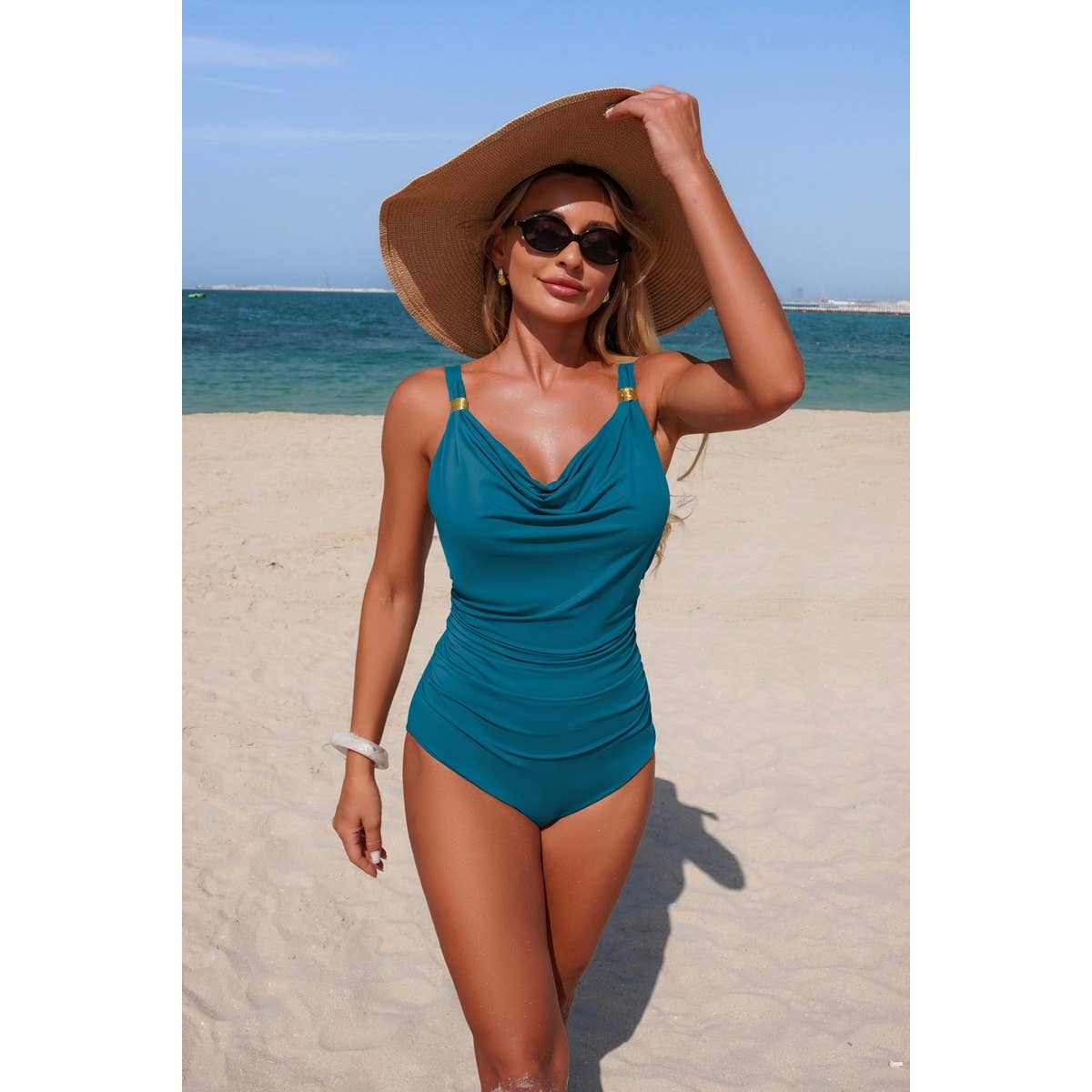 One Piece V Neck Ruched Tummy Control Swimsuit - MVTFASHION.COM