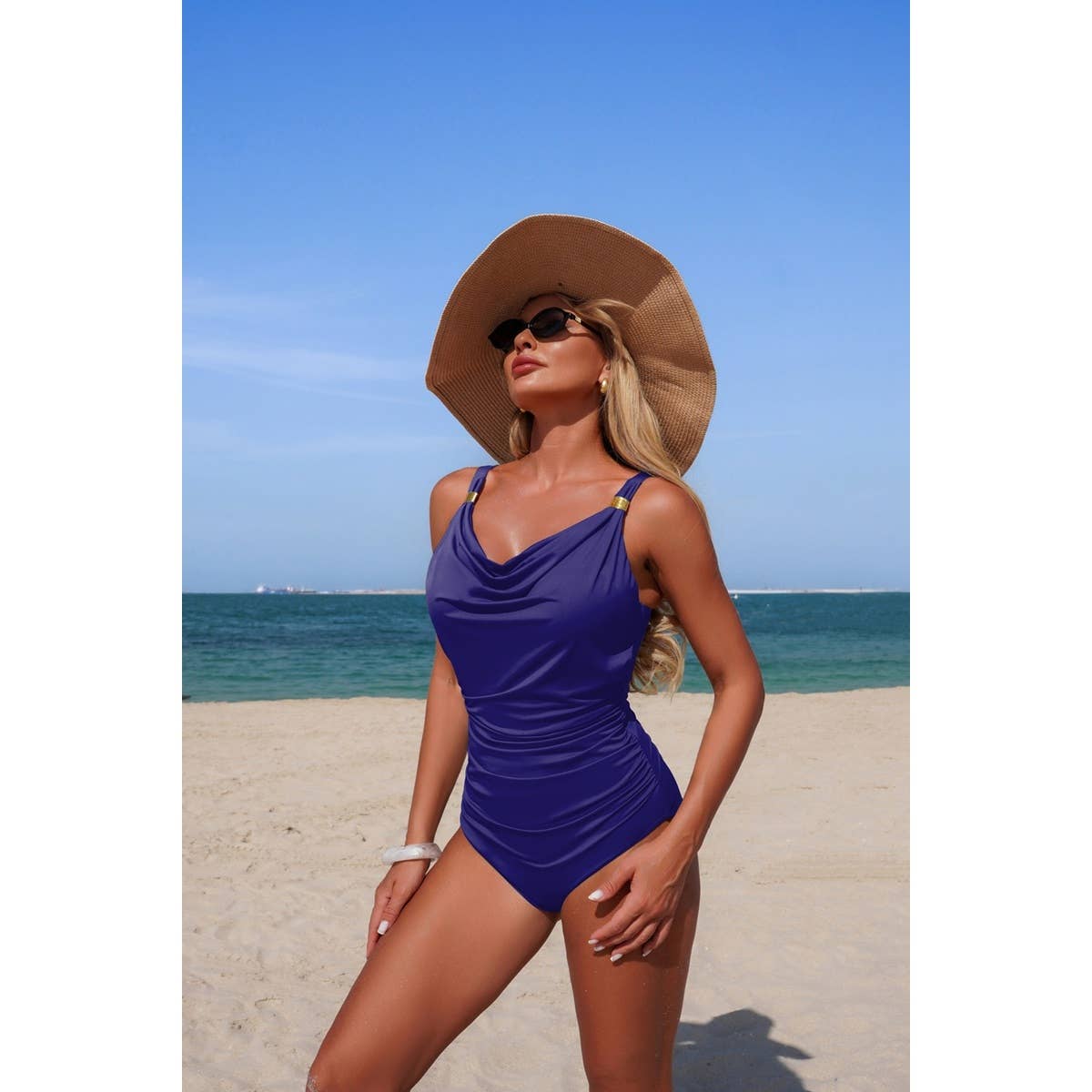 One Piece V Neck Ruched Tummy Control Swimsuit - MVTFASHION.COM