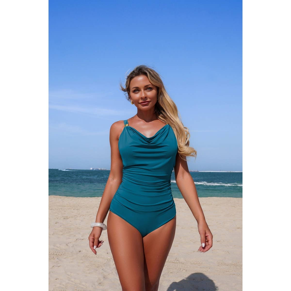 One Piece V Neck Ruched Tummy Control Swimsuit - MVTFASHION.COM
