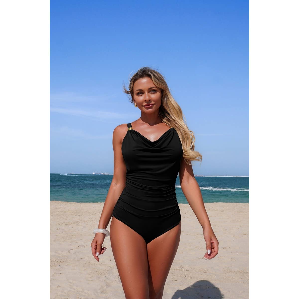 One Piece V Neck Ruched Tummy Control Swimsuit - MVTFASHION.COM