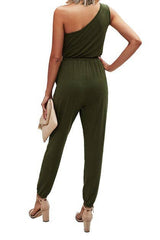 One Shoulder Drawstring Jumpsuit - MVTFASHION.COM