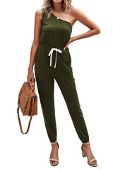 One Shoulder Drawstring Jumpsuit - MVTFASHION.COM