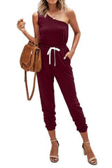 One Shoulder Drawstring Jumpsuit - MVTFASHION.COM