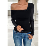 One Shoulder Elastic Wrap Lace Fit Top - MVTFASHION.COM