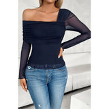 One Shoulder Elastic Wrap Lace Fit Top - MVTFASHION.COM