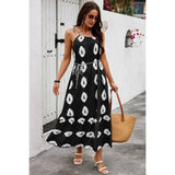 One Shoulder Print Belt Sleeveless Ruffle Dress - MVTFASHION.COM