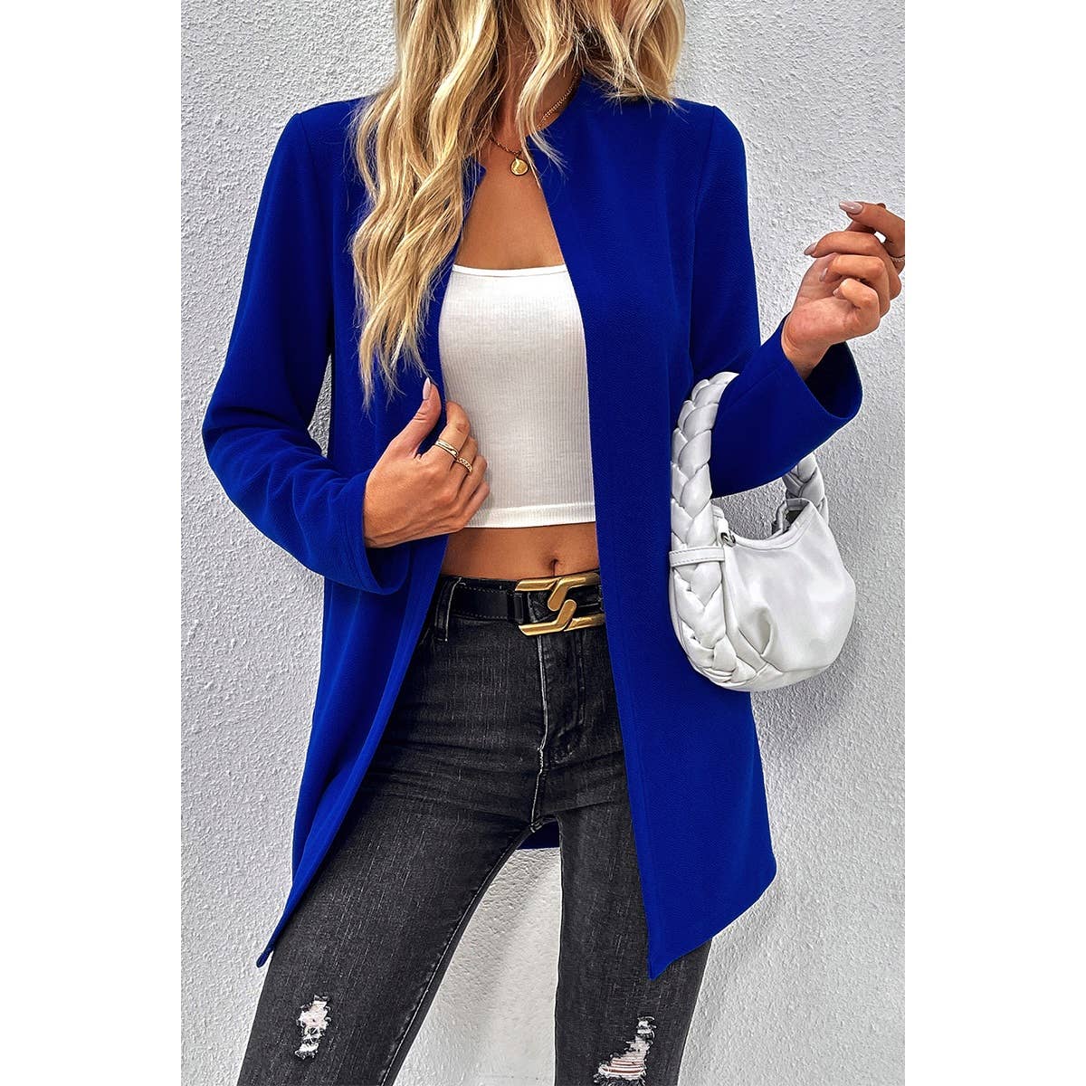 Open Front Long Sleeves Long Body Solid Cardigan - MVTFASHION.COM