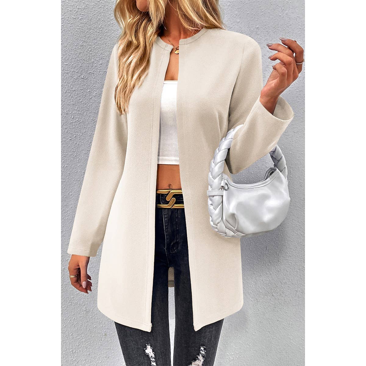 Open Front Long Sleeves Long Body Solid Cardigan - MVTFASHION.COM