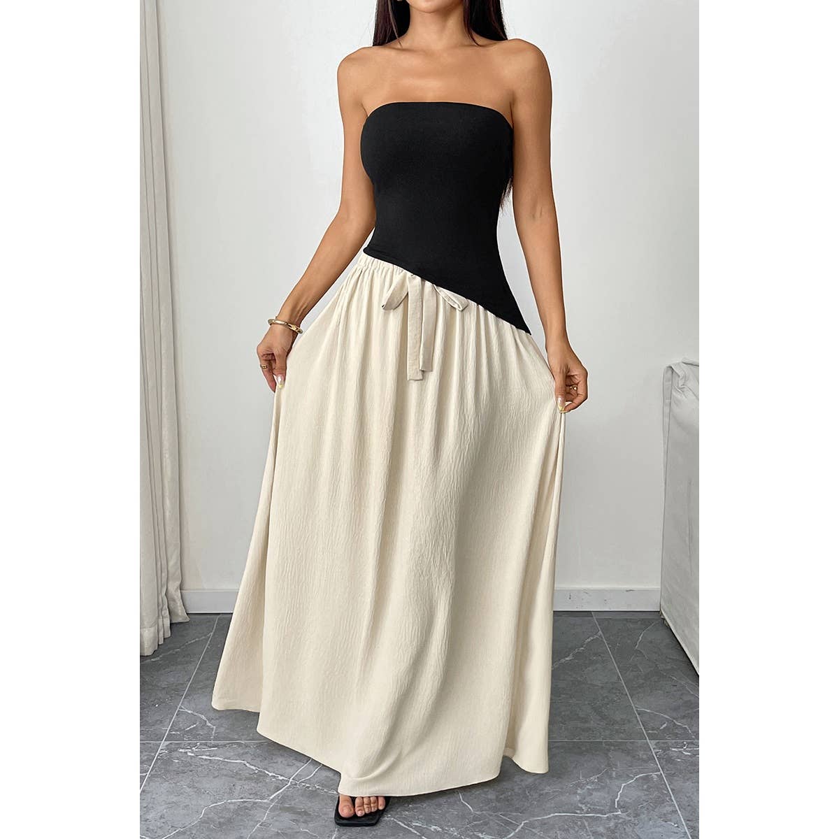 Wholesale B2B available for Patchwork Strapless Tube Fit Full Dress