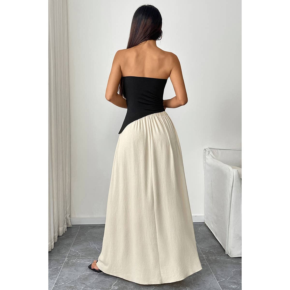 Patchwork Strapless Tube Fit Full Dress - MVTFASHION.COM