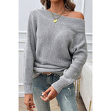 Pearl Trim Off Shoulder Knit Solid Loose Sweater - MVTFASHION.COM