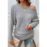 Pearl Trim Off Shoulder Knit Solid Loose Sweater - MVTFASHION.COM