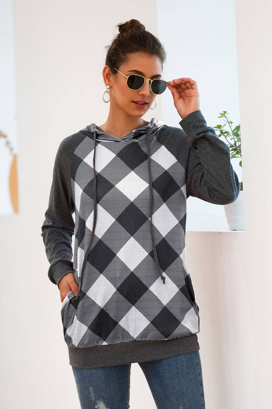 Plaid Printed Pullover Sweatshirts - MVTFASHION.COM