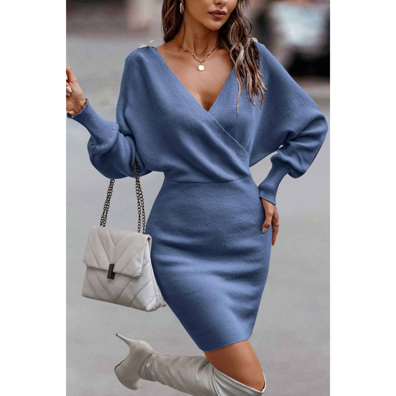 Plain Soild Cross Deep V Short Dress - MVTFASHION.COM