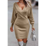 Plain Soild Cross Deep V Short Dress - MVTFASHION.COM