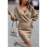 Plain Soild Cross Deep V Short Dress - MVTFASHION.COM