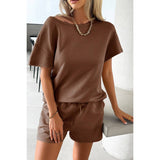 Pleased Round Neck Wide Sleeves Solid Shorts Set - MVTFASHION.COM