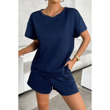 Pleased Round Neck Wide Sleeves Solid Shorts Set - MVTFASHION.COM