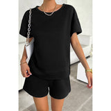 Pleased Round Neck Wide Sleeves Solid Shorts Set - MVTFASHION.COM