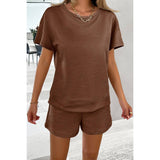 Pleased Round Neck Wide Sleeves Solid Shorts Set - MVTFASHION.COM