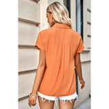 Pleated Detail Button Up Short Sleeve Shirt - MVTFASHION.COM