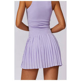 Pleated Solid Wide Waistband Sports Pocket Skirt - MVTFASHION.COM