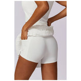 Pleated Solid Wide Waistband Sports Pocket Skirt - MVTFASHION.COM