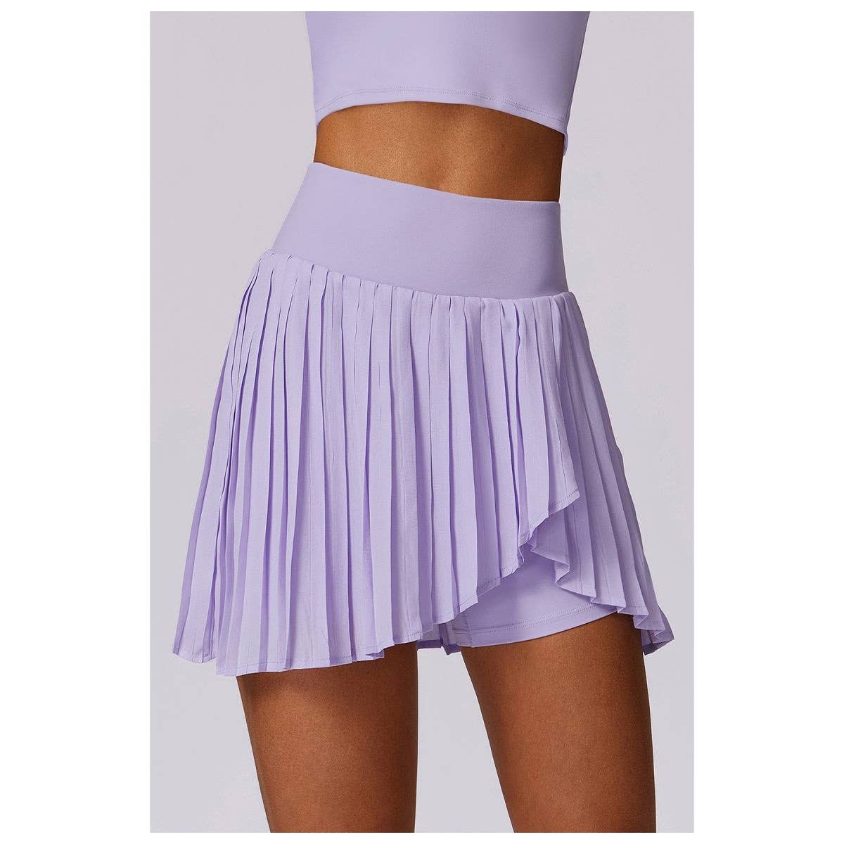 Pleated Solid Wide Waistband Sports Pocket Skirt - MVTFASHION.COM