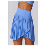 Pleated Solid Wide Waistband Sports Pocket Skirt - MVTFASHION.COM