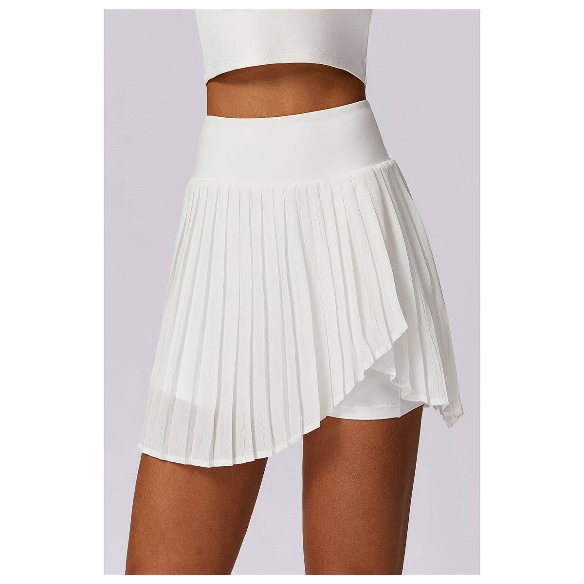 Pleated Solid Wide Waistband Sports Pocket Skirt - MVTFASHION.COM