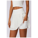 Pleated Solid Wide Waistband Sports Pocket Skirt - MVTFASHION.COM