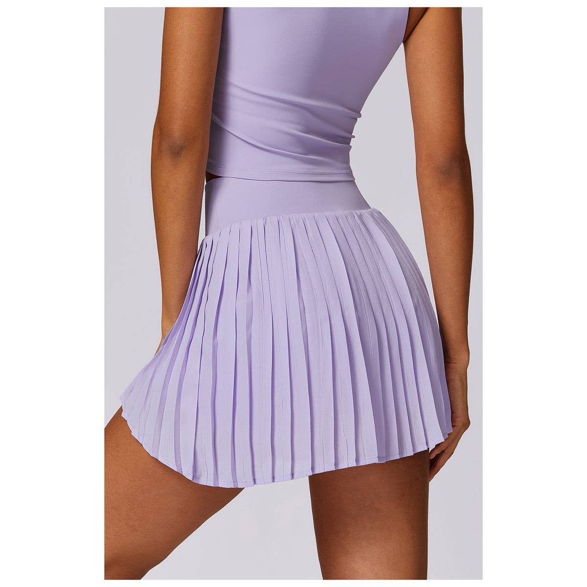 Pleated Solid Wide Waistband Sports Pocket Skirt - MVTFASHION.COM