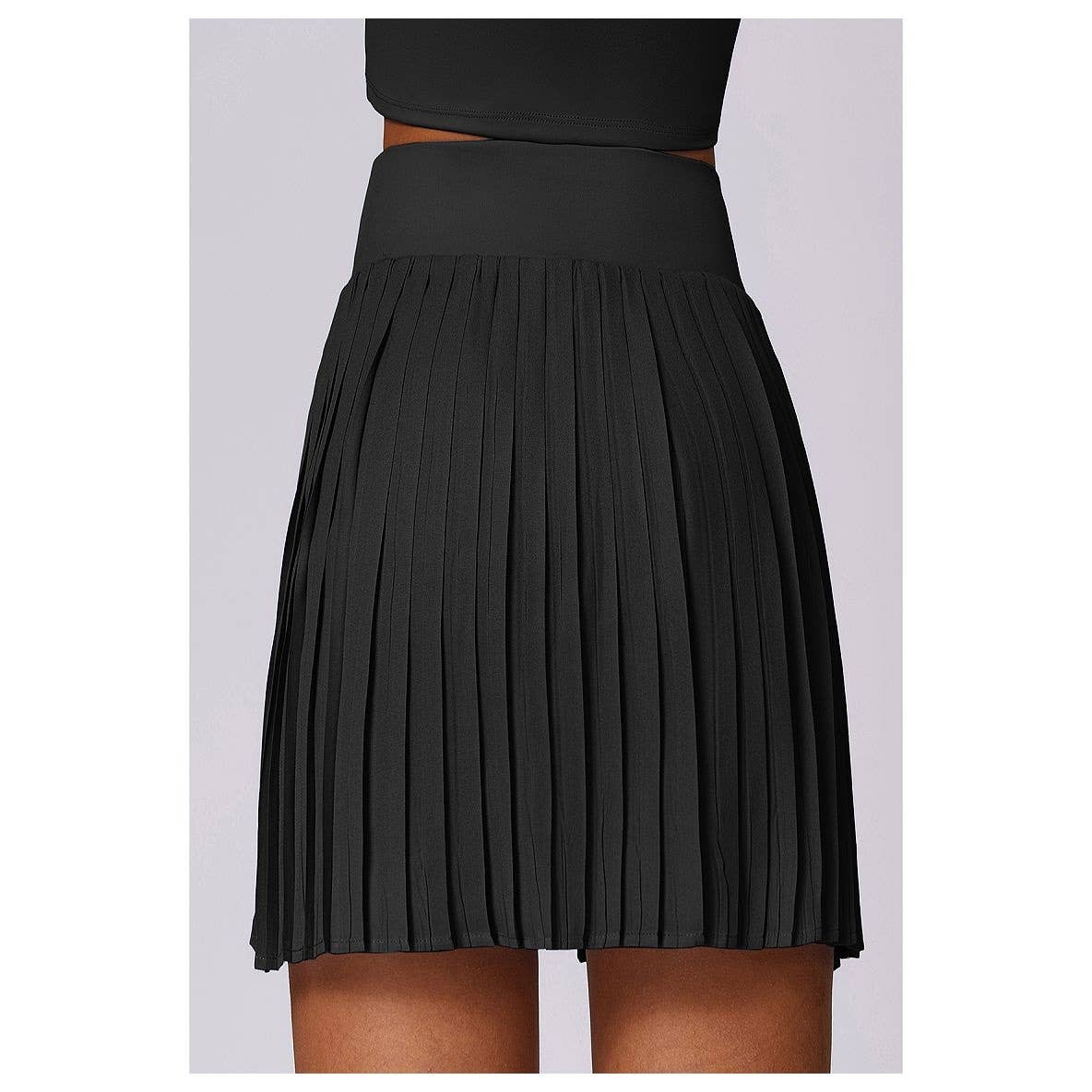 Pleated Solid Wide Waistband Sports Pocket Skirt - MVTFASHION.COM