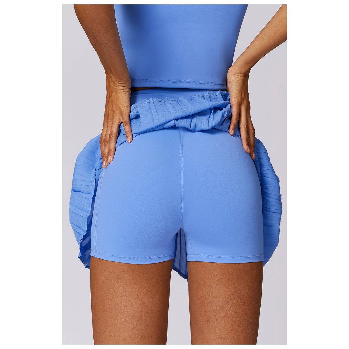 Pleated Solid Wide Waistband Sports Pocket Skirt - MVTFASHION.COM