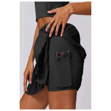 Pleated Solid Wide Waistband Sports Pocket Skirt - MVTFASHION.COM