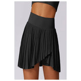 Pleated Solid Wide Waistband Sports Pocket Skirt - MVTFASHION.COM