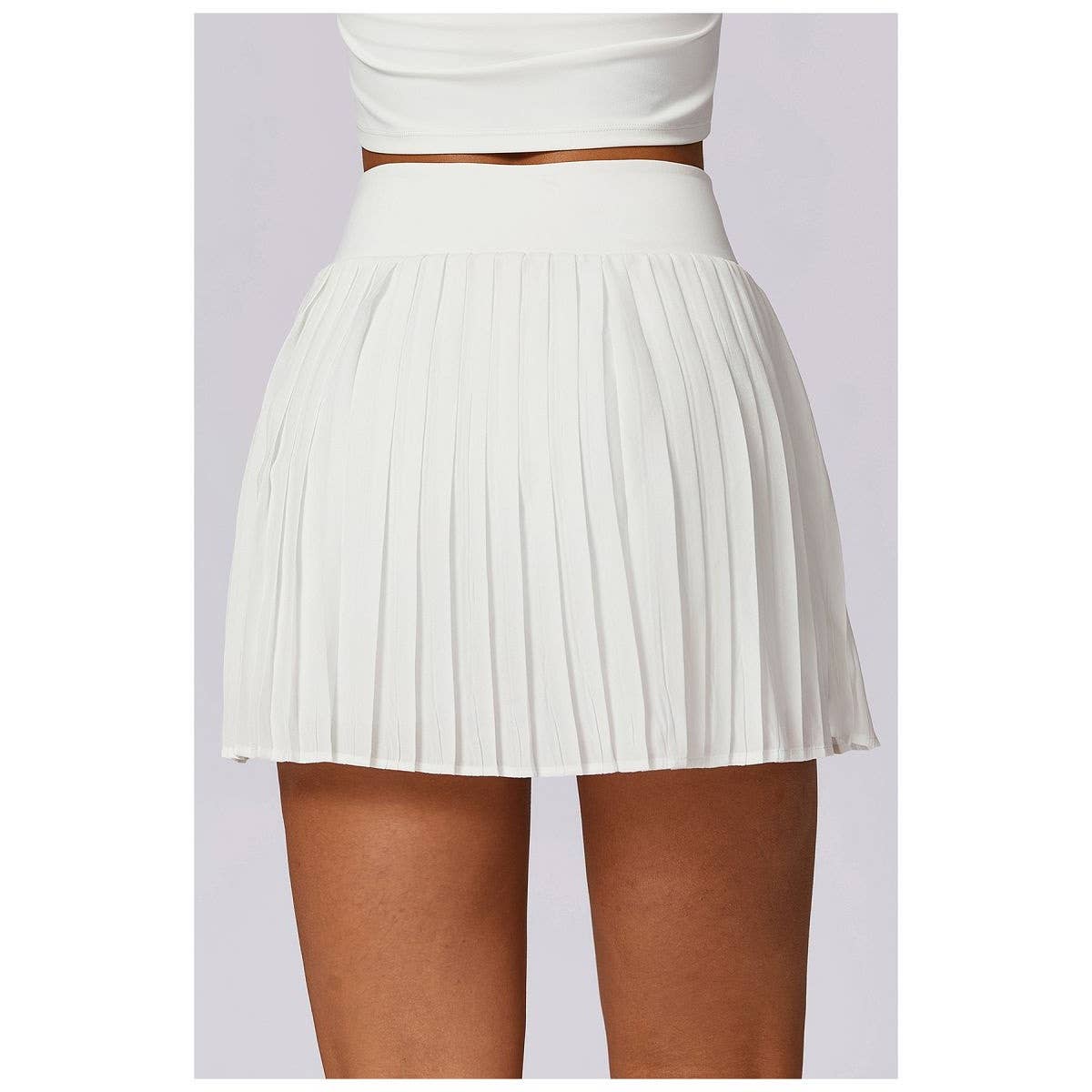 Pleated Solid Wide Waistband Sports Pocket Skirt - MVTFASHION.COM