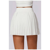 Pleated Solid Wide Waistband Sports Pocket Skirt - MVTFASHION.COM