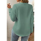 Pleated V Neck Pockets Button Drop Shoulder Blouse - MVTFASHION.COM