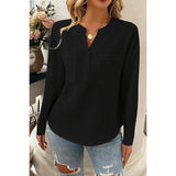 Pleated V Neck Pockets Button Drop Shoulder Blouse - MVTFASHION.COM