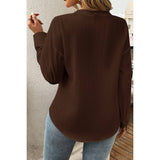 Pleated V Neck Pockets Button Drop Shoulder Blouse - MVTFASHION.COM