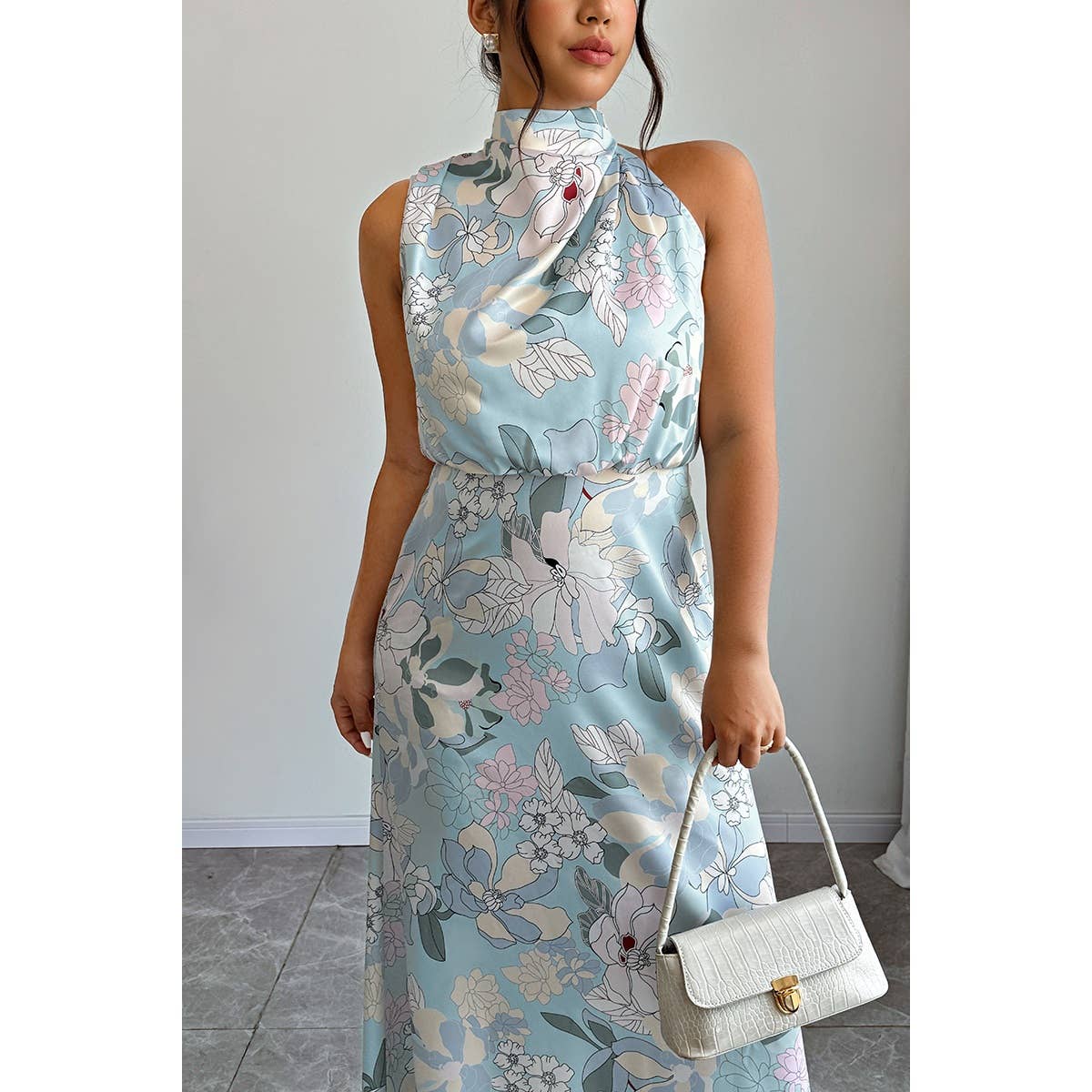 Plus Allover Print Sleeveless Collar Long Dress - MVTFASHION.COM